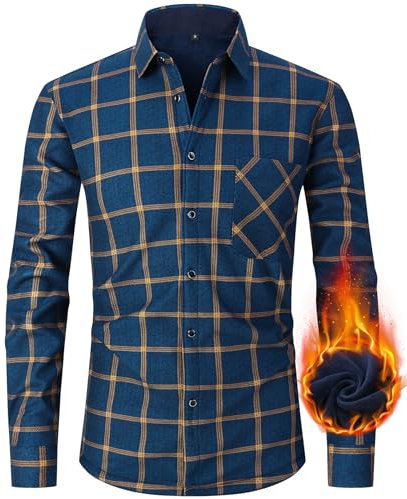 Kariertes Flanellhemd für Herren, Hemdjacke Herren Flanell Fleecejacke Langarm Thermohemd Gefüttert Karierte Jacke, Casual Button Down Freizeithemd Warm Winterjacke mit Brusttasche Navy-P1-3XL