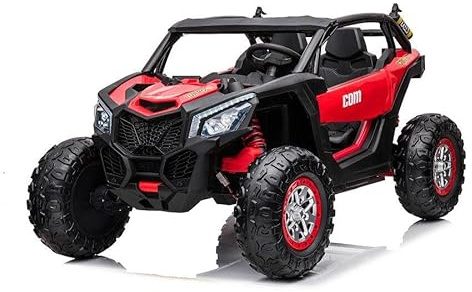 Kinderfahrzeug - Elektro Auto Com 18 - 24V7A Akku,4X Motoren- 2,4Ghz, Allrad+2 Sitzer+Ledersitz+Eva (Rot)
