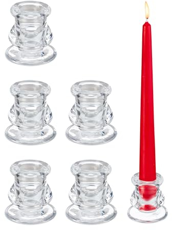 Relaxdays Stabkerzenhalter Glas, 6er Set, geschwungene Kerzenständer für Stabkerzen, H x D: 5,5 x 5,5 cm, transparent