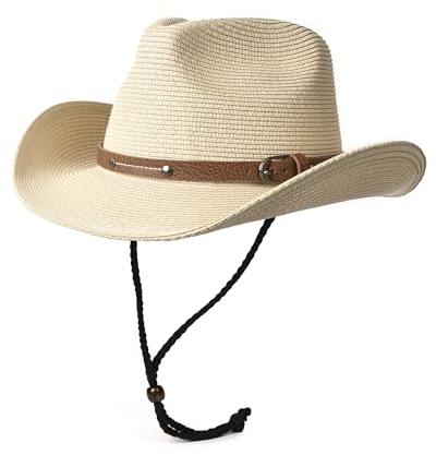 FURTALK Unisex Cowboyhut Breite Krempe Strandhut UV-Schutz Sonnenhut für Damen und Herren Sommerhut Westernhut Verstellbare Strohhut