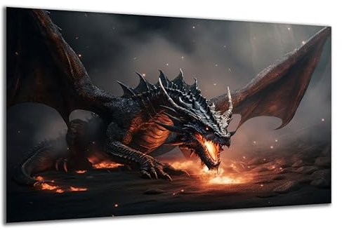 DARO Design - Wand-Bild auf 6mm HDF 70x50 cm Feuer Drache - Wand-Deko Bilder Geschenk