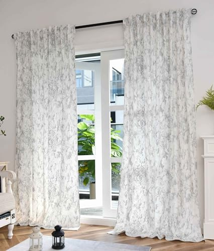 Gardinenbox 2er Set Vorhänge Samt Damast HxB 245x140 cm Weiß Silber »Milano Star« Vorhang mit Foliendruck und Multiband Aufhängung: Königlicher Luxus für Ihr Zuhause, 2023300-2