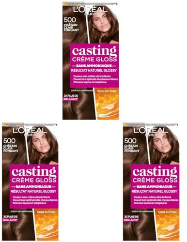 L'Oréal Paris Casting Crème Gloss Coloration Ton sur Ton pour Cheveux - Sans Ammoniaque - Châtain Clair (500) - Lot de 3