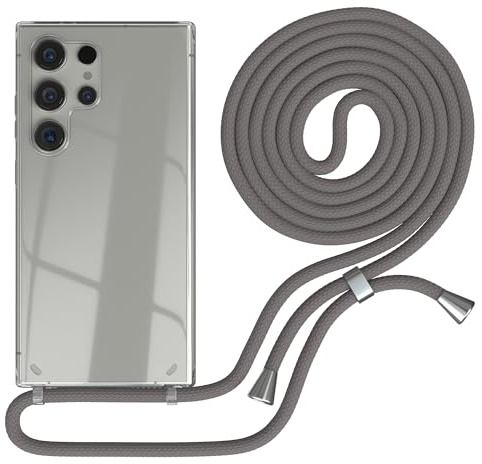 EAZY CASE - Handykette kompatibel mit Samsung Galaxy S24 Ultra Kette zum Umhängen für Galaxy S24 Ultra Hülle mit Band aus Silikon stoßfeste transparente Handyhülle als Fallschutz in Anthrazit