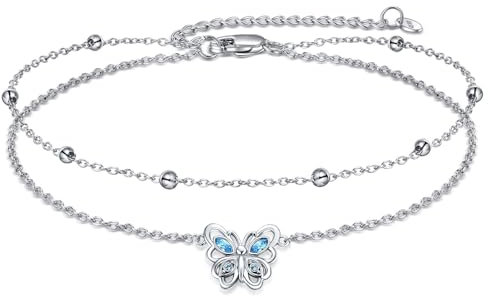 POPLYKE Kristall Schmetterling Knöchel 925 Sterling Silber Armband für Damen Schmuck