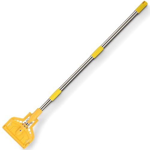 Commercial Industrial Mop with 61 inch Mop Handle, String Mop Heavy Duty Floor Cleaner, Wet Mop with Long Adjustable Stainless Handle for Home, Garage, Office, Courtyard, Warehouse Floor Cleaning