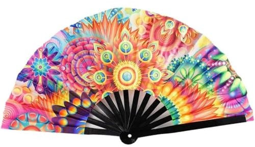 Keuyeo Large Foldable Fan Uv Rave Fan Colorful Holographic Rave Fans Carnival Fan Handmark Fans for Festival Dancing Parties
