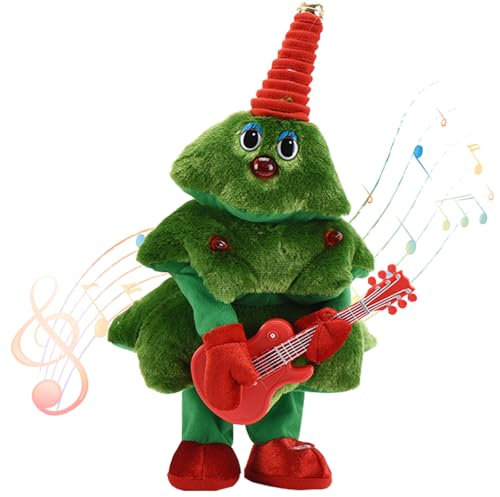 Ancuioyz 14 Zoll Singen Tanzender Weihnachtsbaum, Weihnachten Dekoration Stofftiere Musik Plüschpuppe Spielzeug Kann Tanzen und Aufnehmen, Kreative Interaktive Weihnachtsdekorationspuppe für Kinder