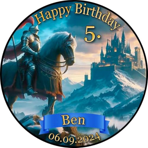 Tortenaufleger Fototorte Tortenbild Geburtstag Party Mittelalter Ritter Schwert Pferd Lanze Burg Schloss MA03 (Zuckerpapier) Rund 20 cm Ø ohne Foto