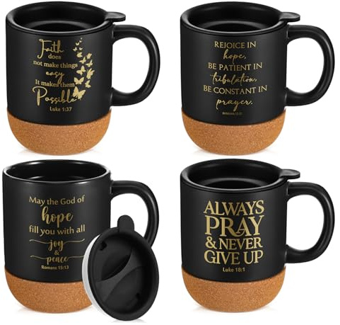 FillTouch Christian Gifts Keramik-Kaffeetasse mit Korkboden, 425 ml, 6 | Religiöse Kaffeetasse, inspirierende Bibelvers-Tasse, Dankeschön-Geschenk für Männer, Vater, Opa, Kirche, Pastor, Weihnachten