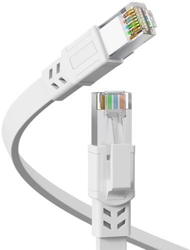 Cat8 Ethernet Cable 2M, 40Gbps 2000MHz Heavy Duty High Speed Cat 8 LAN Network Cable, Outdoor&Indoor, RJ45 Flat Internet Patch Cord, Weatherproof S/FTP UV Resistant for Router/Modem/Gaming - White