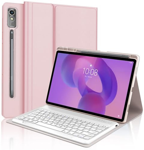 IVEOPPE Keyboard Case for Lenovo Idea Tab Pro 12.7'' 2025, UK Layout Keyboard for Lenovo Idea Tab Pro 2025, Detachable Wireless Keypad for Idea Tab Pro 12.7'' 2025- Pink