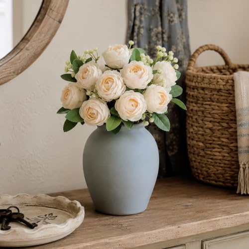 astylishome Faux Flowers White Rose Artificial Roses Silk Flowers Fake Stem Blooming Rose Bridal Bouqets For Wedding Home Birthday Party Arrangment Garden Decoration 4313