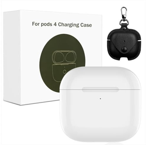 Kabelloses ladecase für Air Pod 4(2024), Ersatz Ladecase mit Bluetooth Pairing Sync Button Type-C Wireless Charging Case mit Lederschutzhülle (White-4rd)