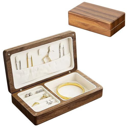 Schmuckkästchen Holz, Schmuckschatulle Aus Samt Mit Deckel, Schmuckkasten Holz Klein, Jewelry Organizer, Schmuckbox Schmuckkoffer, Schmuckkästchen Reise Vintage Für Damen (Schwarze Walnuss)