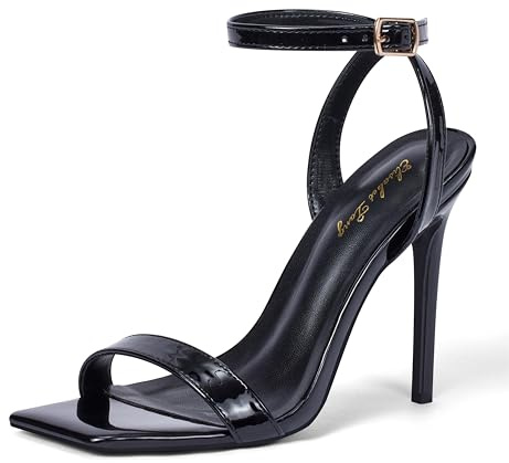Zhabtuc Damen Sandaletten High Heels Elegant Sommerschuhe Stiletto-Sandalen mit Offenem Zeh Party Abschlussball Hochzeit Stöckelschuhe, schwarz Lack, 39 EU