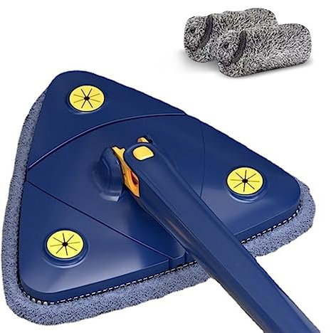 Mop, 360° Rotatable Triangular Mop Foldable Water Squeezing Mop with Long Handle for Floor Wall Window