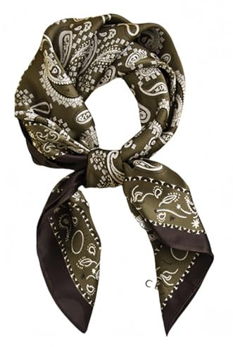 MEDUOLA Damen Halstuch aus Kunstseide Blumen und verschiedene Muster Druckschal Elegantes Accessoire 70CM x 70CM Quadratisches Tuch Cashew Blossom Grün
