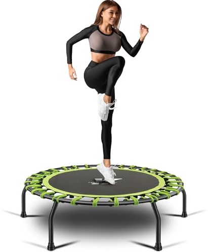 YYOUNICEST Fitness-Trampolin Ø ca 112cm,Indoor Minitrampolin für Erwachsene,Jumping Fitness Trampolin Verstellbarer Griff(3-Fach höhenverstellbar) Bungee-Seil-Design-System,Nutzergewicht bis 150kg