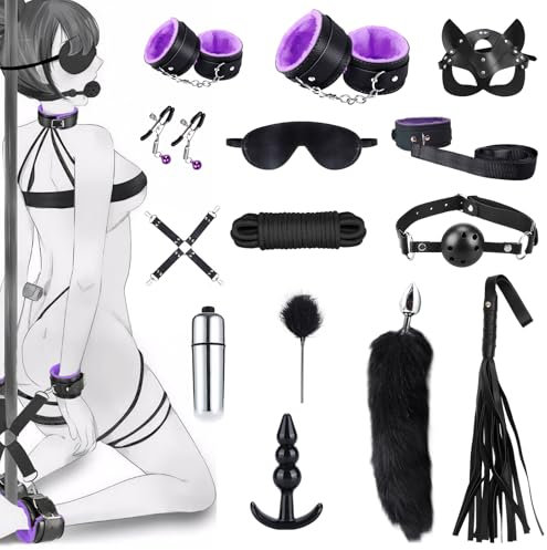 Kit de bondage SM Oziral de 15 piezas, juego de bondage para cama BDSM, juguetes sexuales para parejas, juego BDSM para principiantes, accesorios para mujeres con tapón anal, juego sexual para parejas