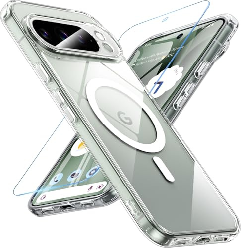 Magnetisch Für Google Pixel 10 Pro XL Hülle mit Panzerglas Glas,Pixel 10 Pro XL Hülle, Militärschutz Handyhülle Matt Transluzente Robust Hart PC Schutzfolie Schutzhülle Case Cover(Transparent)