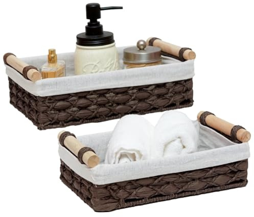 Uxsjakjsd For Organizing Storage Baskets Set of 2 Wicker Bins for Countertop for Toilet Tank Top Storage Basket