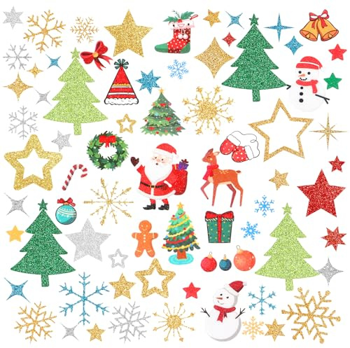 DPKOW 250+ Glitzer Weihnachtssticker Selbstklebend, DIY Weihnachts Sticker Set zum Basteln, Weihnachtsaufkleber Weihnachtsbaum Schneeflocken Aufkleber Sterne Gold, Weihnachtsdeko für Briefe Geschenke