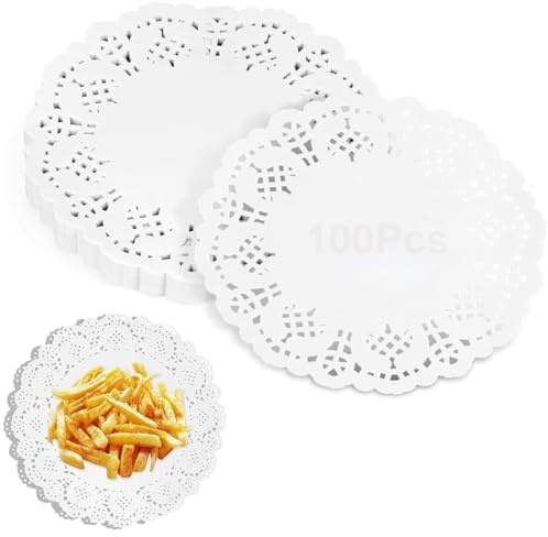 OIXEYA 200 pcs Sets de table ronds en papier papier dentelle blanc rond pour mariages anniversaires, gâteaux desserts couverts décorations alimentaires Papier napperon dentelle jetable,11.4cm