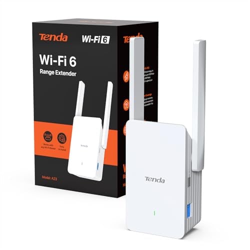 Tenda A23 Répéteur WiFi 6 AX1500, Extenseur WiFi Bi-Bande, Port Gigabit, Antennes 2 x 5dBi, LED de Signal Intelligent, Installation Facile, WPA3