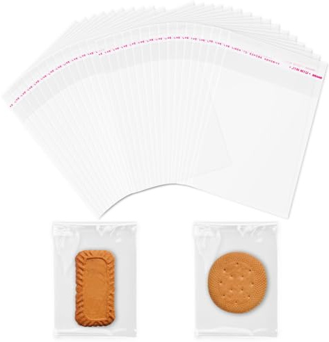 SUBTAVIK Cellophanbeutel, 100 Stück wiederverschließbare transparente Selbstklebende Cellophanbeutel für Kekse, Süßigkeiten, Schmuck und Geschenkverpackung (12x8cm/4.72x3.15 Zoll)