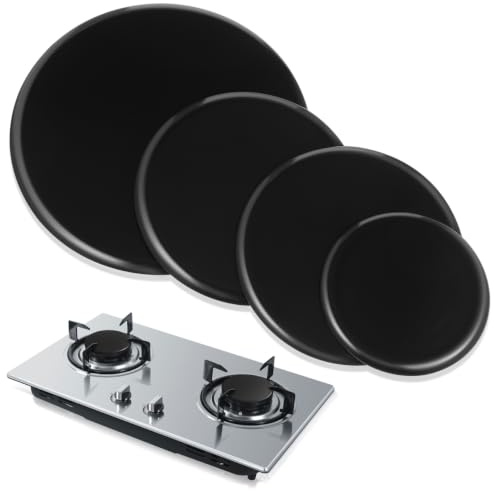 CHICAMPERA 4 pcs Gas Hob Burner Caps Replacement Universal Stove Burner Cover Parts for Cooker Top Metal Gas Head Caps Smooth Surface Easy Clean Kitchen Cooking Use