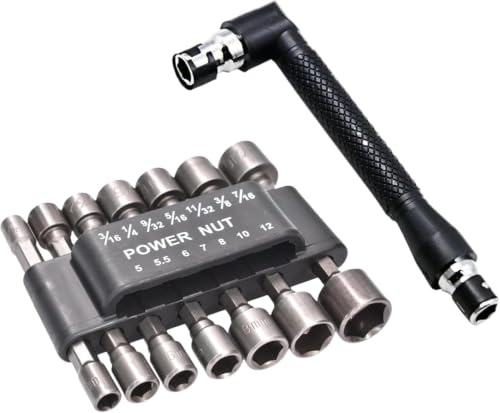 14-Piece 1/4 Inch Hex Socket Set + Dual-Head 90 Degree L-Shaped Wrench - SAE & Metric Sizes for Drills, Impact Drivers, Household DIY, Automotive & Machine Repair