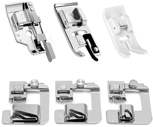 ARJDXDP 6 Pièces Pied de biche Machine a Coudre, Pied de Biche Surjeteuse Overlock, Pied en Téflon, Pied pour Patchwork avec Guide, 3 Pieds presseurs à Ourlet roulé Large (4/8,6/8,8/8 Pouces)
