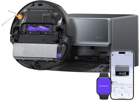 NARWAL Flow 2 Robot Aspirapolvere Stazione Base Compatta con Track Mop | 31.000 Pa, Antigroviglio, VLM OmniVision, Doppia Fotocamera AI, Lavaggio Mocio 100 °C, Asciugatura 60 °C, Freo Mind 4.0
