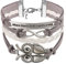 JewelryWe Schmuck Leder Freundschaftsarmband, Vintage Where There's a Will There's a Way große Eule Infinity Unendlichkeit Zeichen Charm Armband Armreif Wickelarmband, Grau Weiß Silber