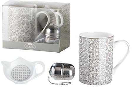 GILDE Porzellan 3 TLG Teeset Grey Ornament
