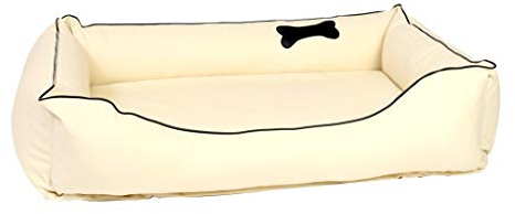 CopcoPet Hundebett Paco Kunstleder Beige 90 x 70 cm – Formstabiles Hundesofa mit weichem Schaumstoff – Abziehbarer, waschbarer Bezug – Pflegeleichtes Hundekissen für mittelgroße Hunde
