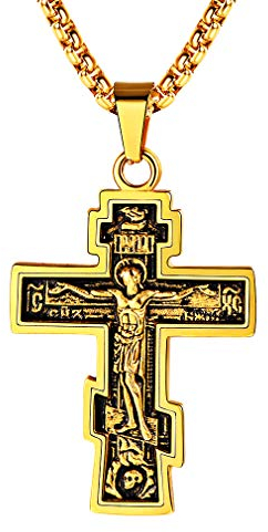 FaithHeart vergoldete Kette mit Kreuz Jesus Anhänger Herren Jungen Russisch Orthodoxes Kreuz Anhänger für Männer Damen Amulett Schmuck…