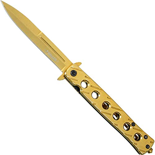 Haller Stiletto Taschenmesser Clip goldfarben Liner Lock