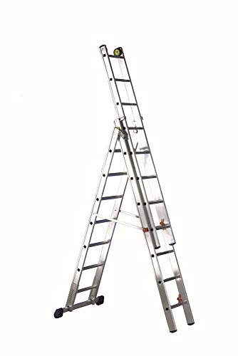 Svelt Scala Professionale in Alluminio 3 Tronchi Serie Deluxe – Posizione Doppia, Zoppa e a Muro – Stabilizzatore Regolabile, Pioli Inclinati, Dispositivo Antiribaltamento – 6+7+7 gradini