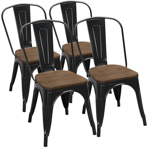 Yaheetech Metal Dining Chairs Set of 4, Stackable Kitchen Chairs, Black