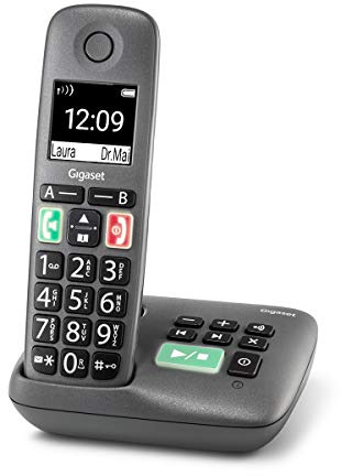 Gigaset Easy mit Anrufbeantworter – Schnurloses Senioren-Telefon mit großen Tasten und extra lauter Klingelfunktion – hörgerätekompatibel, anthrazit-grau