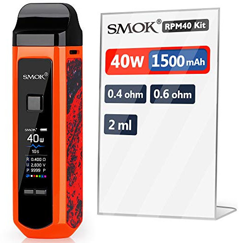 Official SMOK RPM40 1500mAh 40W E Cigarettes Starter Kit with Pod of EU 2ml Edition, Mesh 0.4phm, Real Pod Mod, Built-in IQ-R Chip Making Firing Time Down to 0.001S - No Nicotine (Orange)