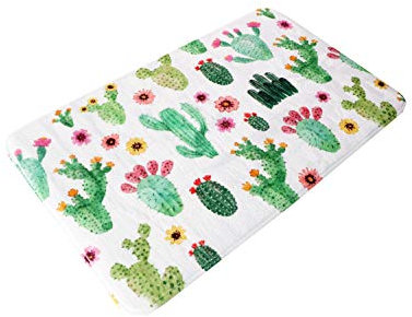 BM 4167 Tappeto Antiscivolo Assorbente in Microfibra Flanella 45x75 cm Verde Tappetino Lavabile Morbido Assorbente da Terra per Vasca, Doccia e Bagno Decorato Motivo Cactus