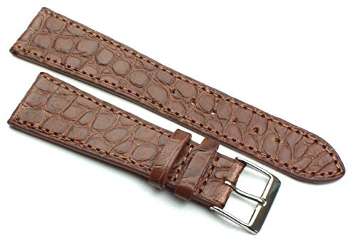 Fluco Uhrenarmband, echtes Alligatorleder, braun, 21 mm | Mit IRV-Artenschutzfahne als Herkunftsnachweis; bitte aufbewahren