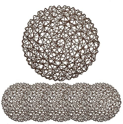 byoeko Set di 6 tovagliette rotonde in tessuto decorativo da 38 cm (marrone scuro)