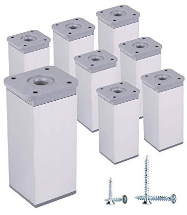 (Pack of 8 pcs) Height Adjustable Furniture Legs Angular Profile: 40 x 40 mm, Materials: Plastic, Aluminium, Screws Included (8, 10 cm Height)