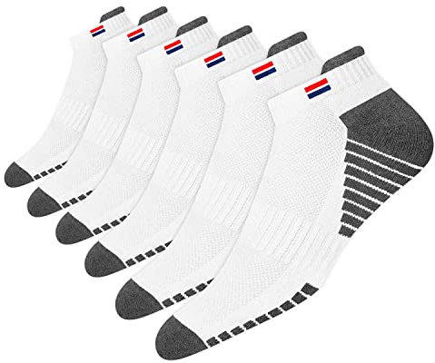 NAVYSPORT 6 Paar Sneaker Socken Herren Damen Sportsocken Baumwoll Kurze Socken (Weiß, EU 47-49)