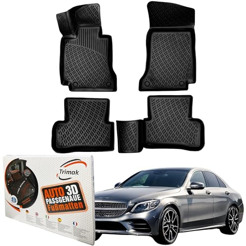 Trimak Passgenau 3D Fussmatten Auto Kompatibel mit Mercedes C Klasse W205 2014-2021 Auto Zubehör 1. Und 2. Reihe Gummimatten Autos TPE Allwetter Geruchlos rutschfest Vorne und Hinten Schwarz