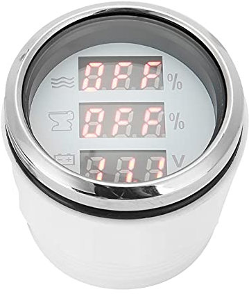 Water Level Gauge, Boats Voltage Meter, 52MM/2in 3‑In‑1 Waterproof Water Level Meter Sewage Gauge Voltage Instrument 0‑190Ω (White Dial)